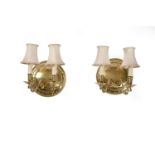 A PAIR OF GILT BRASS WALL LIGHTS IN 18TH CENTURY MANNER