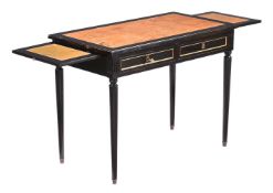 A FRENCH BLACK LACQUERED WRITING TABLE