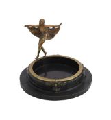 A BRONZE AND PATINATED METAL ASHTRAY OR CENTREPIECE
