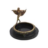 A BRONZE AND PATINATED METAL ASHTRAY OR CENTREPIECE