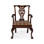 A MAHOGANY OPEN ARMCHAIR IN GEORGE III STYLE