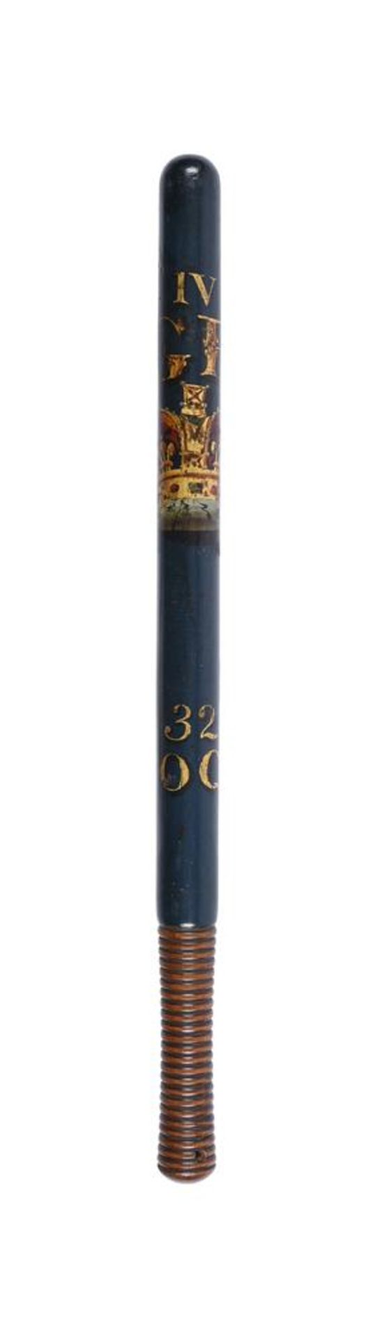 A GEORGE IV PAINTED WOOD TRUNCHEONCIRCA 1830Decorated with IV GR above a painted crown and text 32