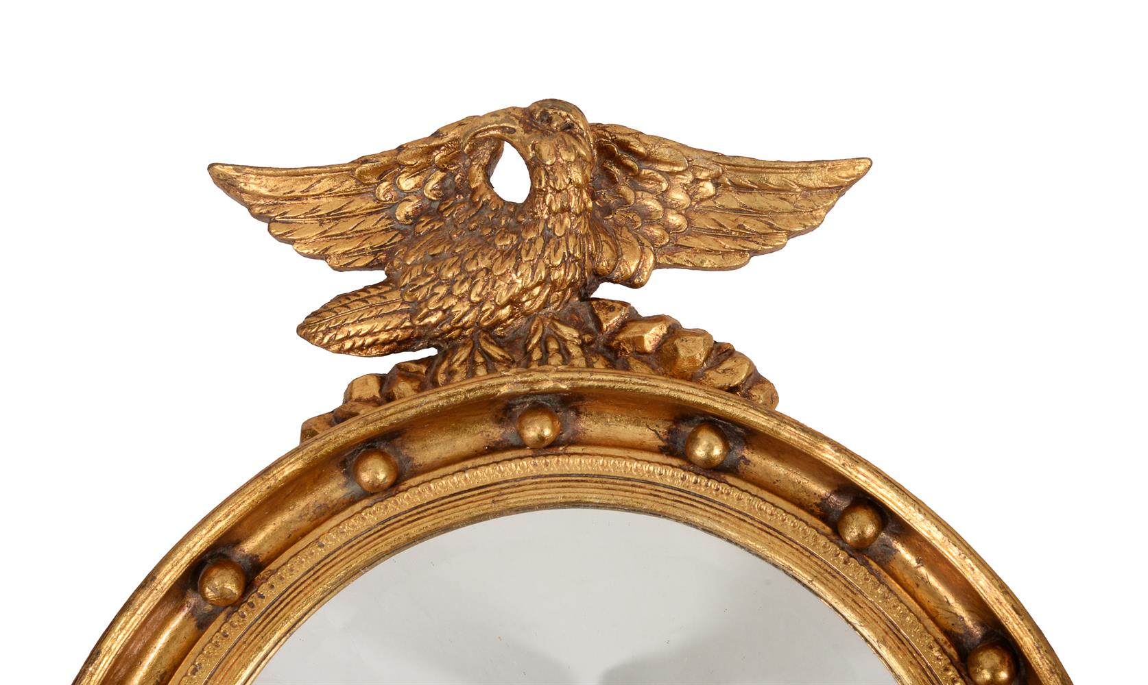 A PAIR OF GILTWOOD CONVEX WALL MIRRORS IN REGENCY STYLE - Image 2 of 3