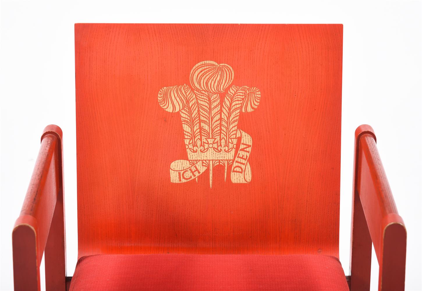 A RED PAINTED ARMCHAIR FROM THE INVESTITURE OF CHARLES, PRINCE OF WALES - Image 2 of 3