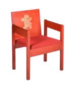 A RED PAINTED ARMCHAIR FROM THE INVESTITURE OF CHARLES, PRINCE OF WALES