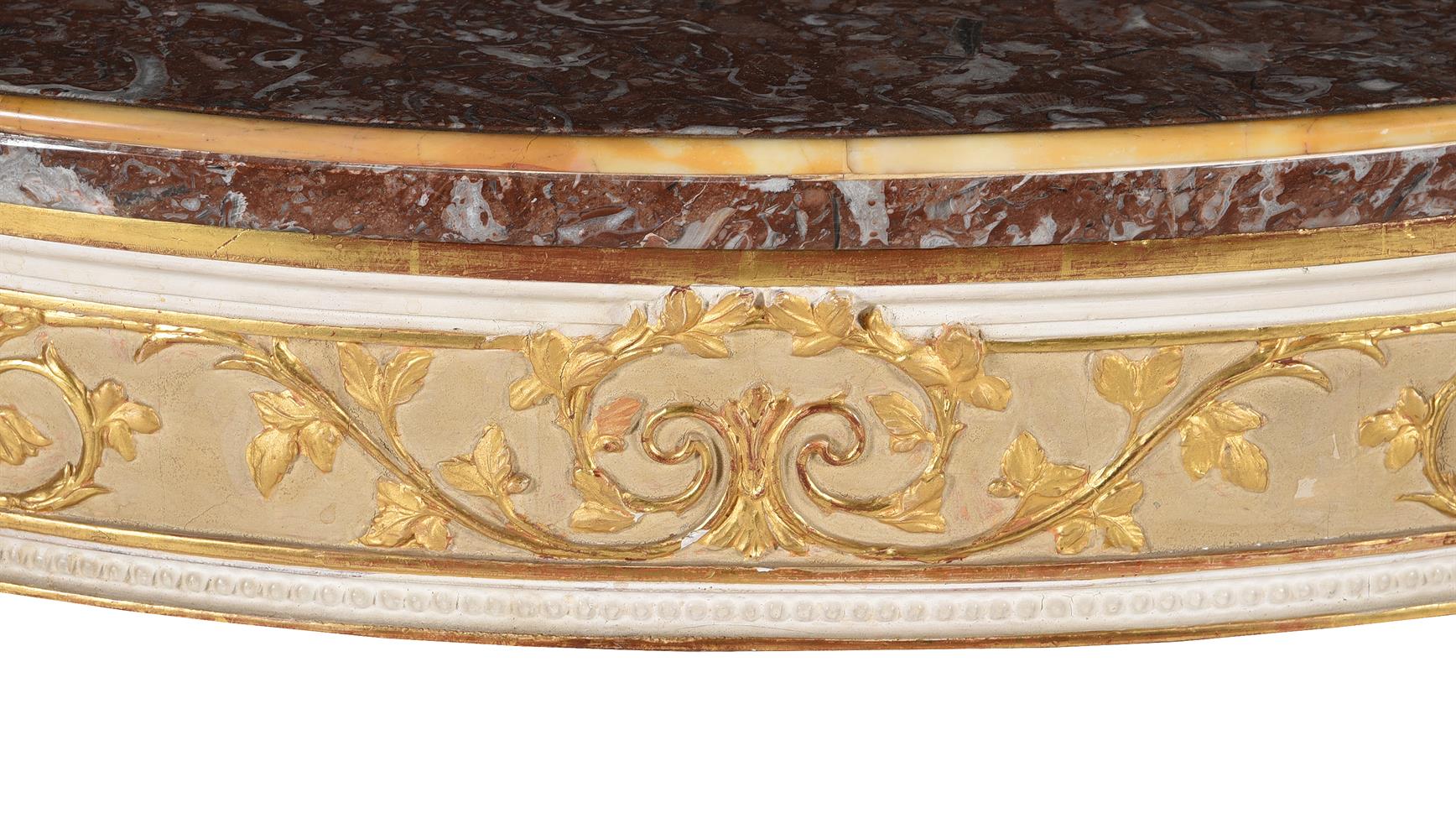 A WHITE PAINTED AND PARCEL GILT CONSOLE TABLE IN GEORGE III STYLE - Image 2 of 3