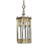 A VICTORIAN GILT BRONZE HANGING LANTERN, IN GOTHIC REVIVAL TASTE