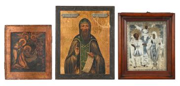 A RUSSIAN ICON 19TH CENTURY Possibly depicting St Prince Alexander Nevsky and St Nicholas
