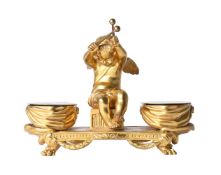 A FRENCH GILT-METAL INKSTAND IN 19TH CENTURY STYLE