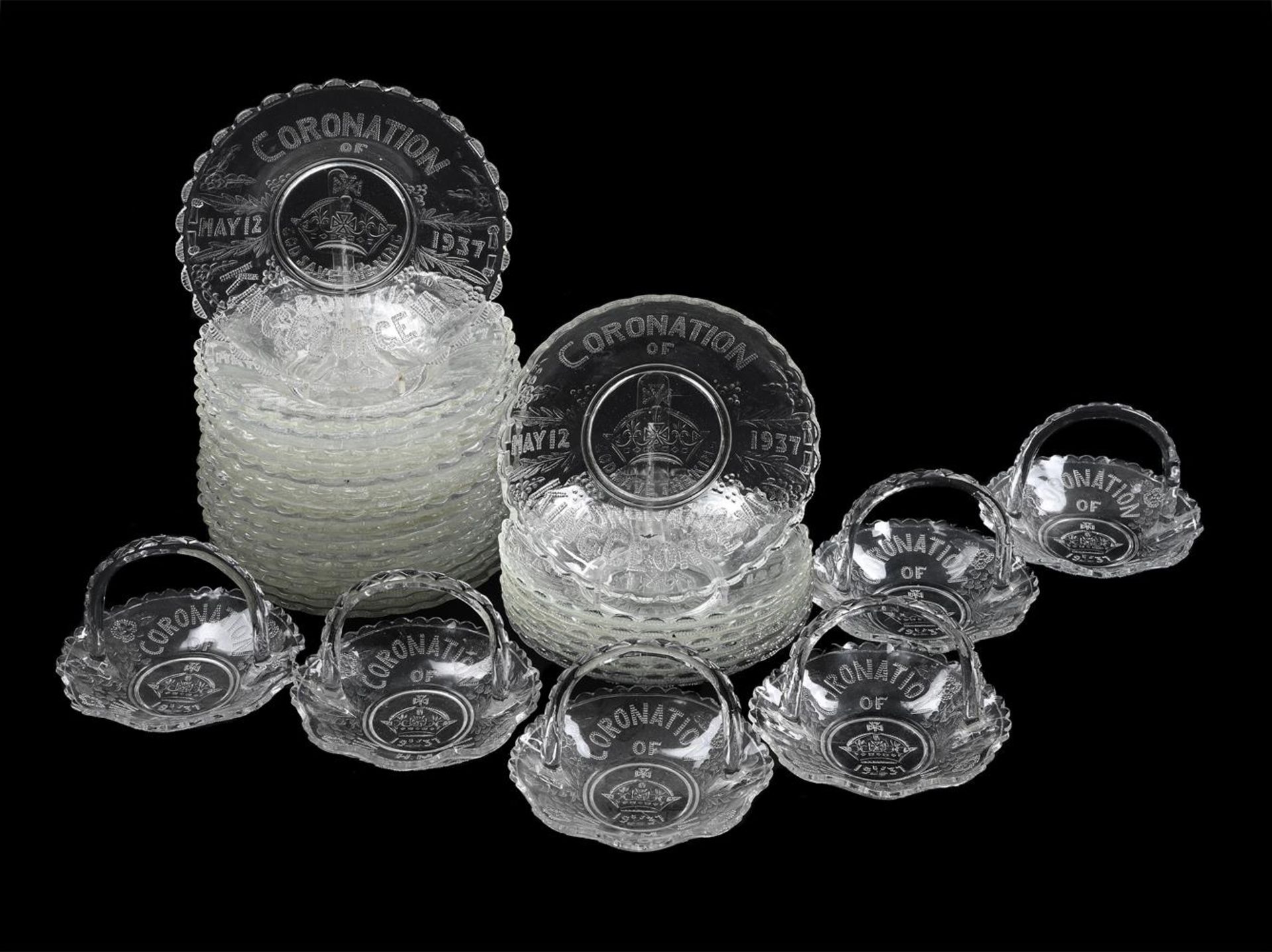 A SELECTION OF ENGLISH COMMEMORATIVE CLEAR PRESS-MOULDED GLASS