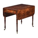 Y A REGENCY MAHOGANY, ROSEWOOD-CROSSBANDED, AND INLAID PEMBROKE TABLE