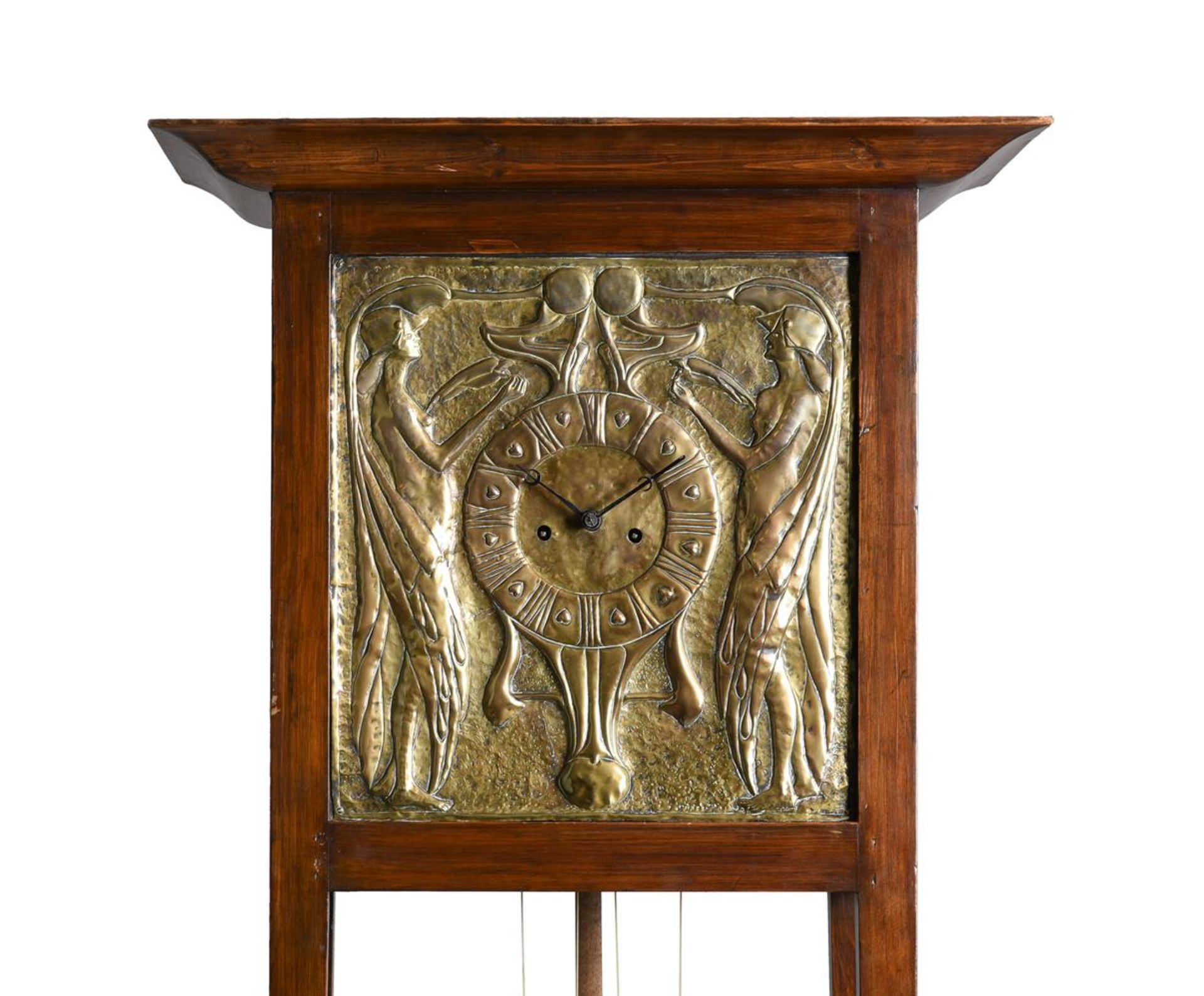 AN EMBOSSED BRASS AND OAK LONGCASE CLOCK - Bild 2 aus 2