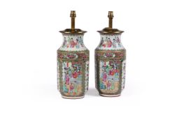 A PAIR OF CHINESE FAMILLE ROSE VASE TABLE LAMPS