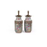 A PAIR OF CHINESE FAMILLE ROSE VASE TABLE LAMPS