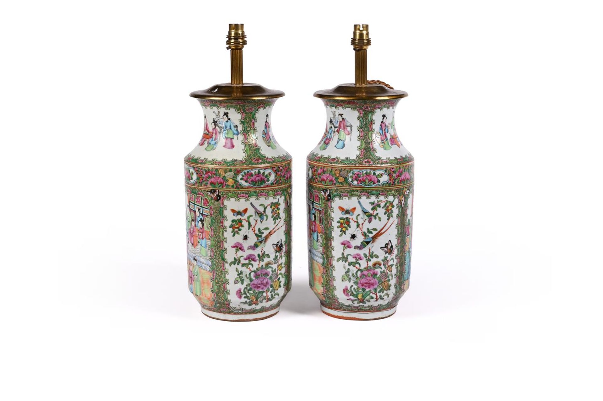 A PAIR OF CHINESE FAMILLE ROSE VASE TABLE LAMPS - Image 2 of 2