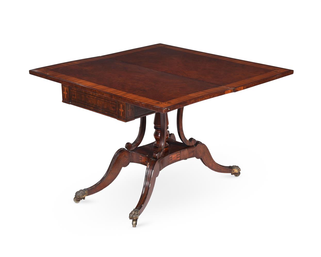 Y A REGENCY BURR WOOD, WALNUT, SATINWOOD AND EBONY TEA TABLE - Image 4 of 7