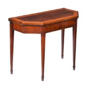 A GEORGE III MAHOGANY AND SATINWOOD BANDED CARD TABLE
