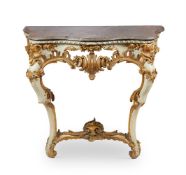 A CREAM PAINTED AND PARCEL GILT CONSOLE TABLE IN LOUIS XVI STYLE