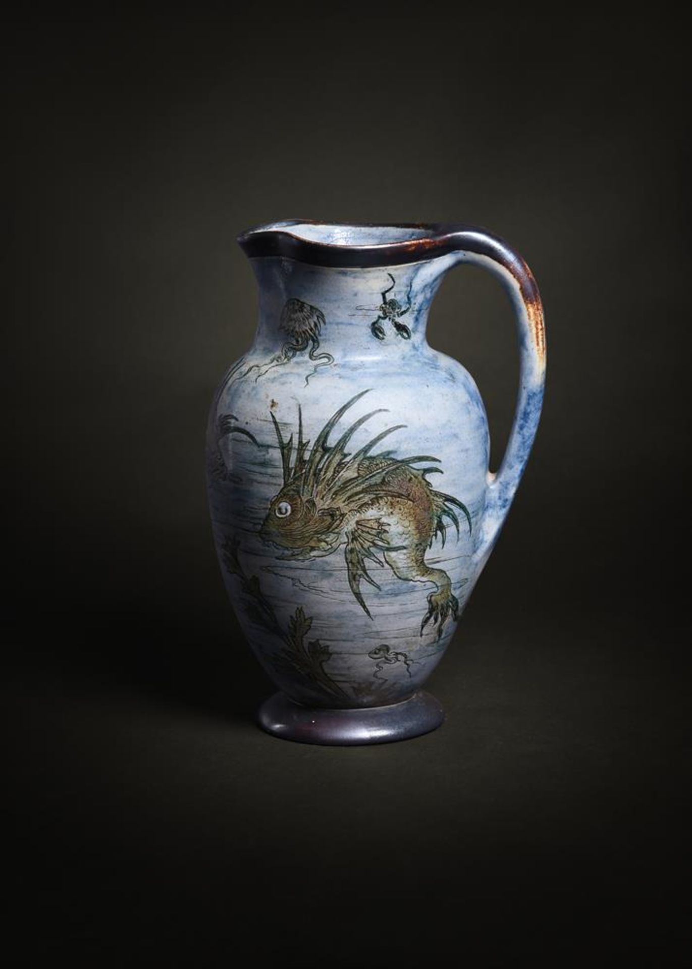 A MARTIN BROTHERS (MARTINWARE) SALT-GLAZED STONEWARE FISH JUG