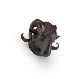 A PATINATED BRONZE RAM`S HEAD MODERN AFTER THE ANTIQUE