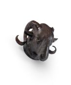 A PATINATED BRONZE RAM`S HEAD MODERN AFTER THE ANTIQUE