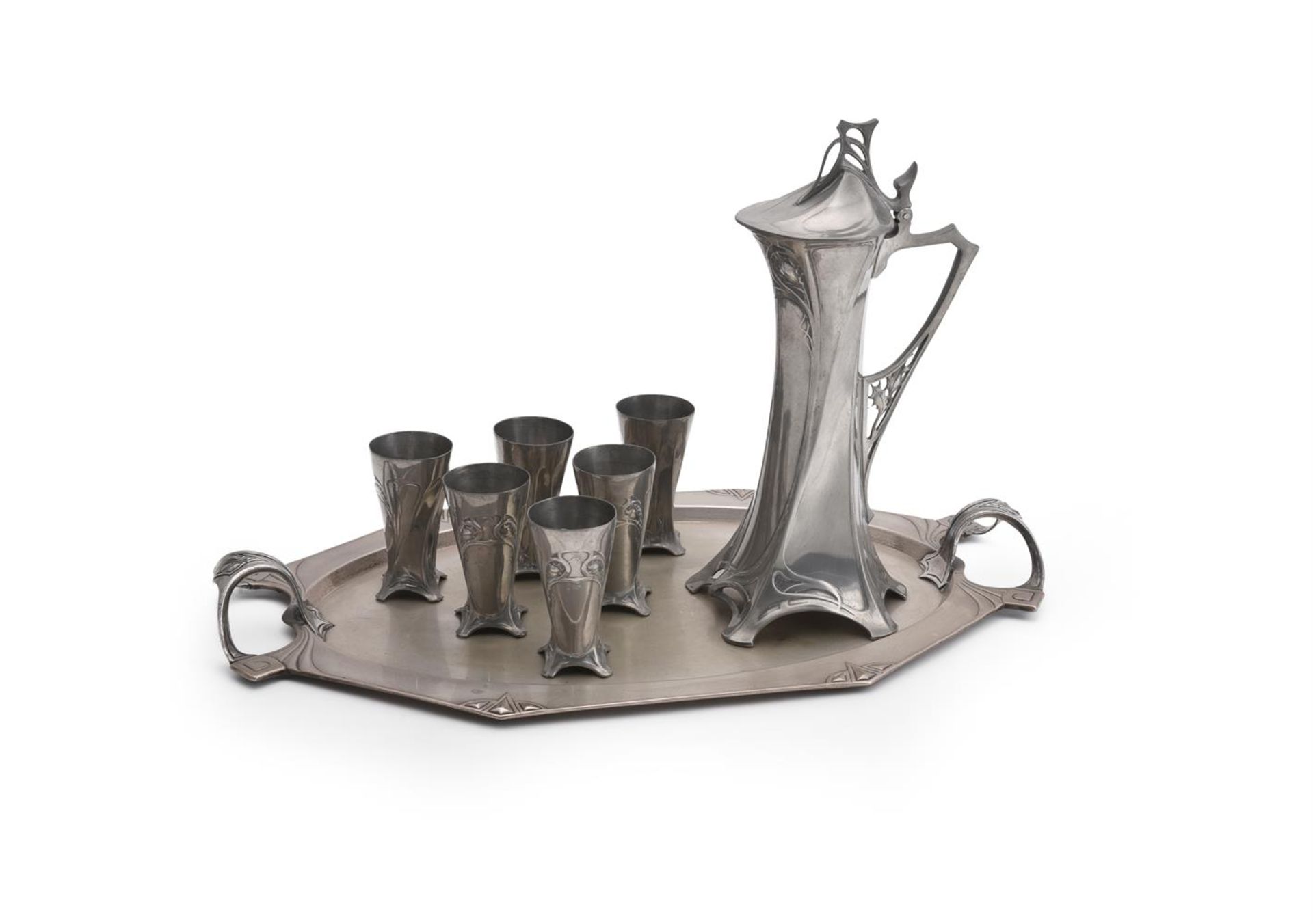 A PEWTER WINE SET