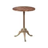 A FRENCH OAK MOUNTED BRASS OCCASIONAL TABLE