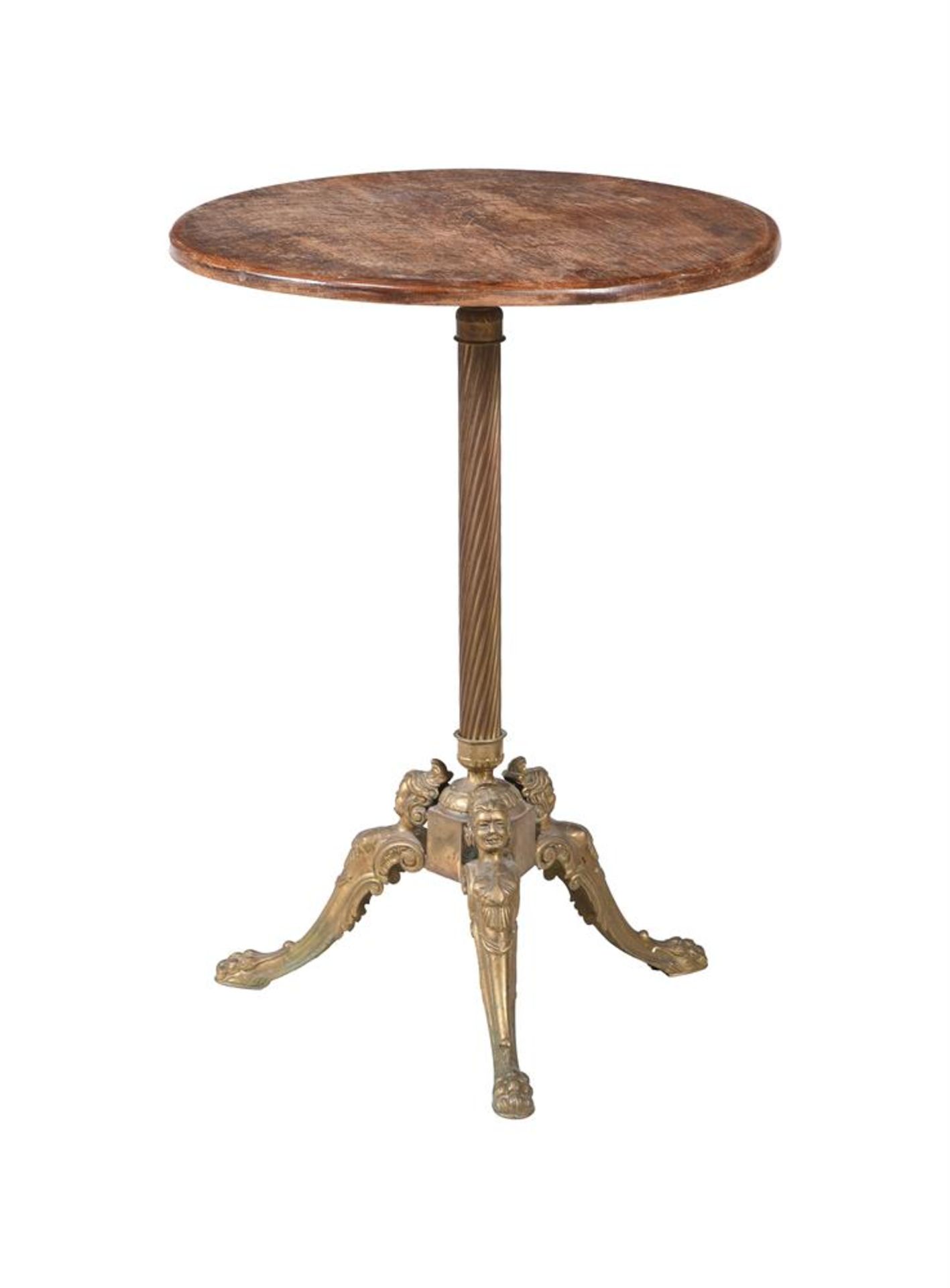 A FRENCH OAK MOUNTED BRASS OCCASIONAL TABLE