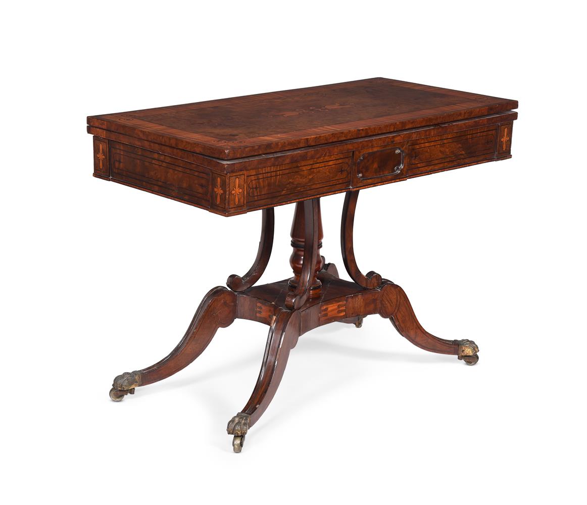 Y A REGENCY BURR WOOD, WALNUT, SATINWOOD AND EBONY TEA TABLE - Image 2 of 7