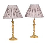 A PAIR OF GILT METAL TABLE LAMPS IN LOUIS XVI STYLE