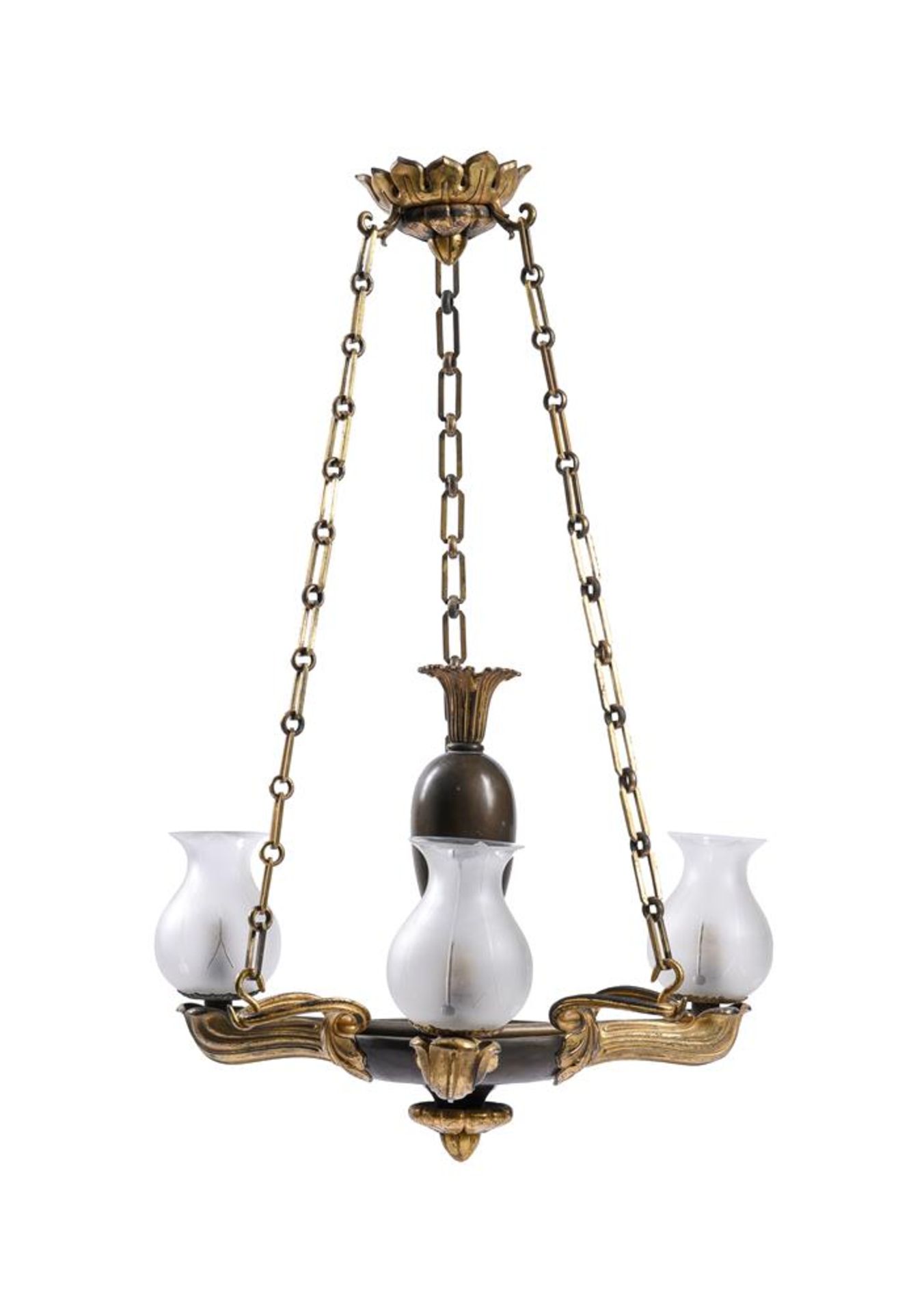 A GILT AND PATINATED METAL HANGING LIGHT IN REGENCY STYLE - Image 2 of 3