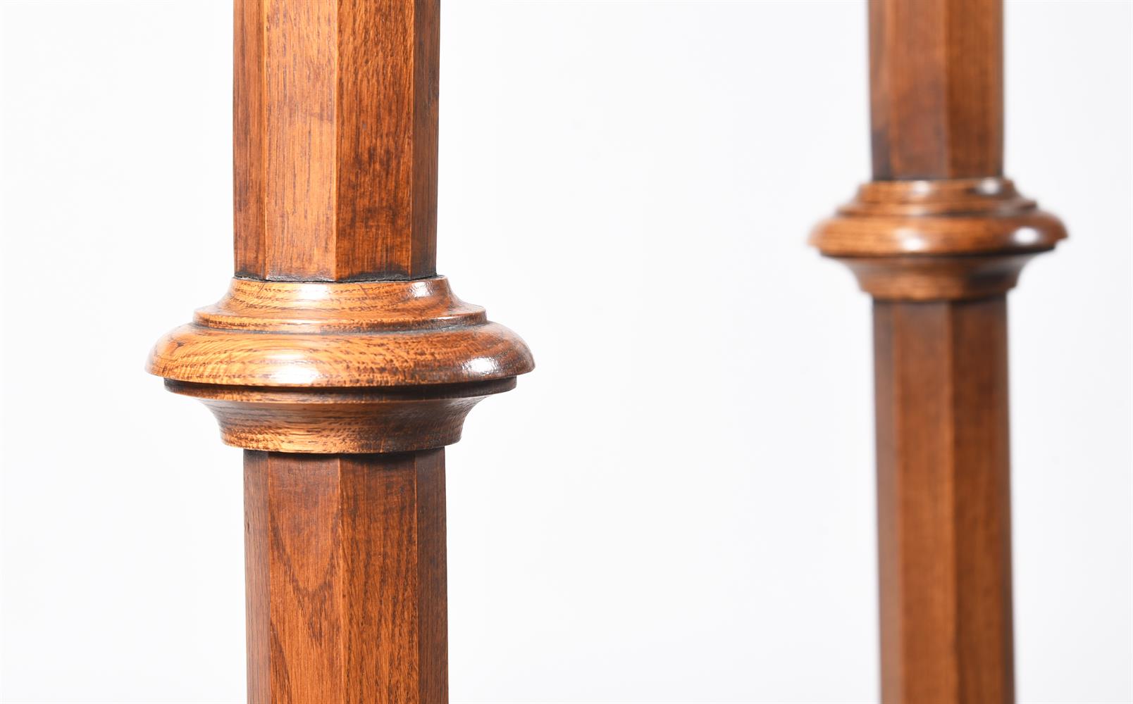 A PAIR OF VICTORIAN OAK TORCHERE STANDS - Image 3 of 4