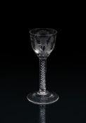 AN ENGRAVED MERCURY-TWIST WINE GLASS OF JACOBITE SIGNIFICANCE