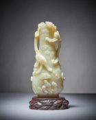 A good Chinese pale celadon jade 'Dragon' vase
