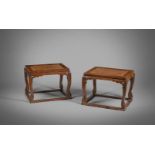 Y A rare pair of huanghuali square stools