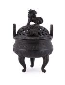 A Chinese bronze archaistic two-handled tripod censer and cover