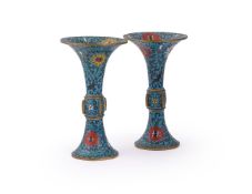 A pair of Chinese cloisonné gu vases