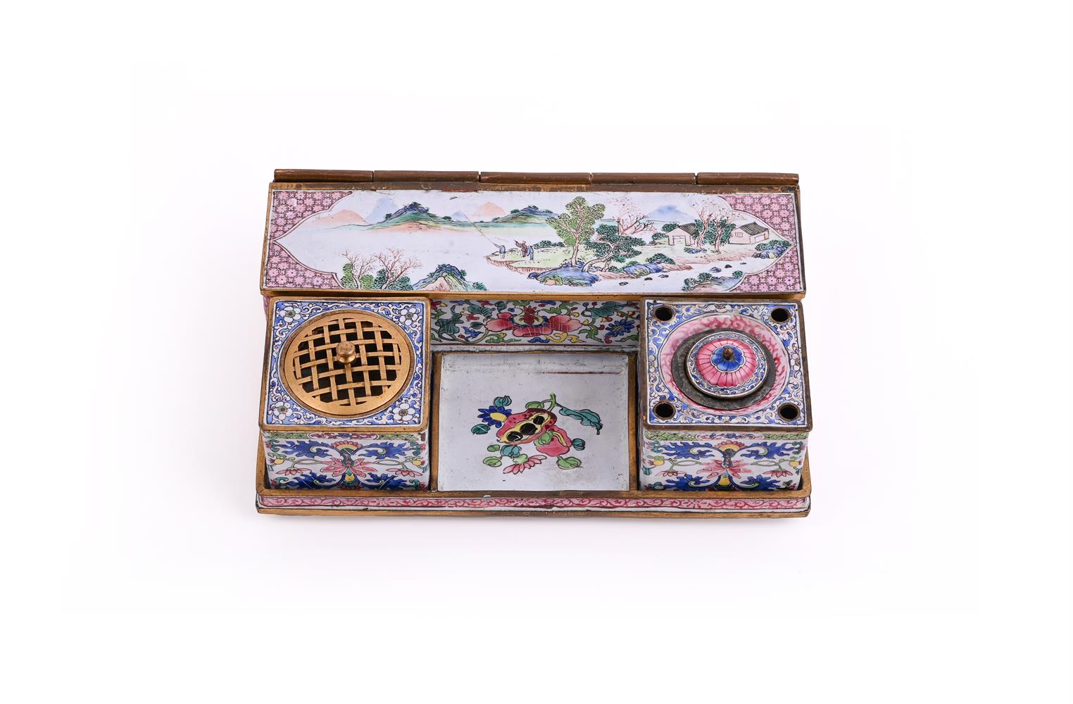 A rare Cantonese enamel Inkstand - Image 3 of 5