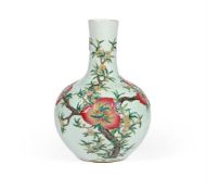 A large Chinese Famille Rose 'Nine peaches' globular vase