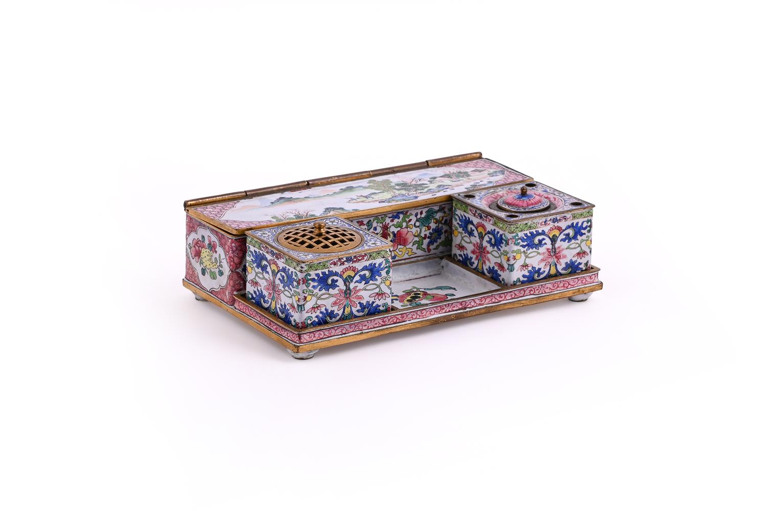 A rare Cantonese enamel Inkstand - Image 2 of 5