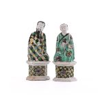 Two Chinese Famille Verte figures of the Immortals Zhong Li Quan and Lan Cai He