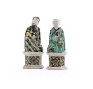 Two Chinese Famille Verte figures of the Immortals Zhong Li Quan and Lan Cai He