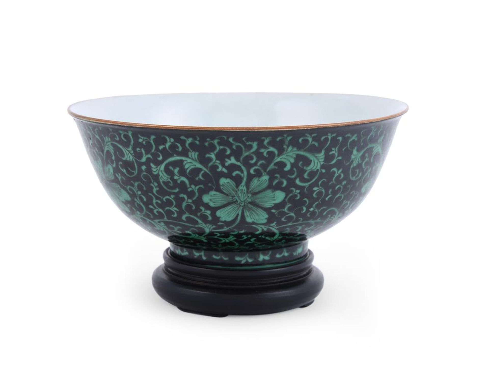 A Chinese black-ground green-enamelled 'Lotus' bowl