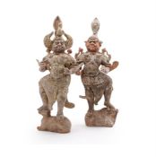 Two painted pottery figures of Lokapala