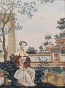 A Chinese export watercolour painting of a lady