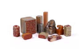 A group of ten Chinese soapstone seals and one horn seal