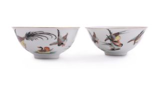 A pair of Chinese Famille Verte 'Bird studies' bowls