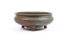 A large Chinese 'longquan' celadon tripod bowl