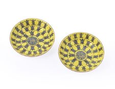 A pair of small Chinese yellow ground 'Longevity' saucer dishes