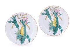 A pair of Chinese Famille Rose 'Sweet Corn' plates